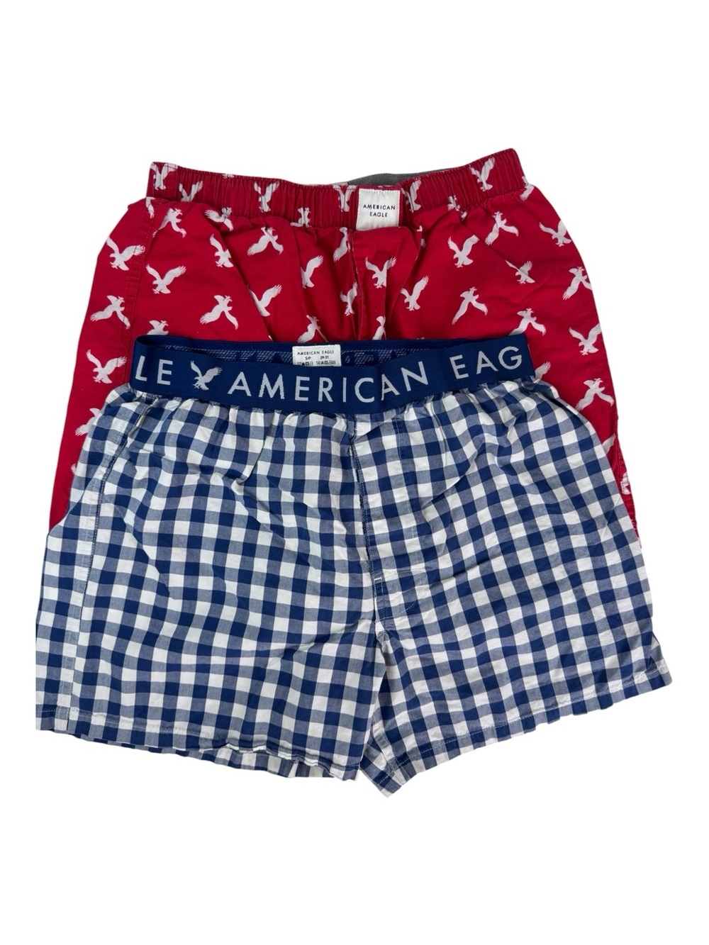 American Eagle men's boxer shorts BUNDLE blue plaid pattern AND Logo size S